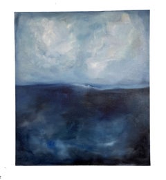 Paisaje marino Pintura al óleo original sobre lienzo, Paisaje azul minimalista, 2024