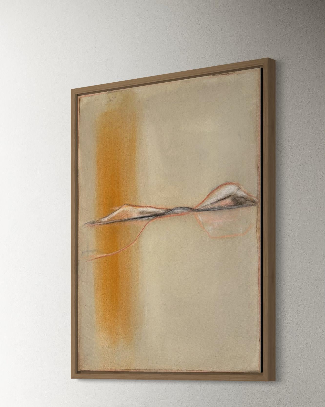 Yellow Abstract Landscape – Original Mixed Media and Pastel on Canvas For Sale 1