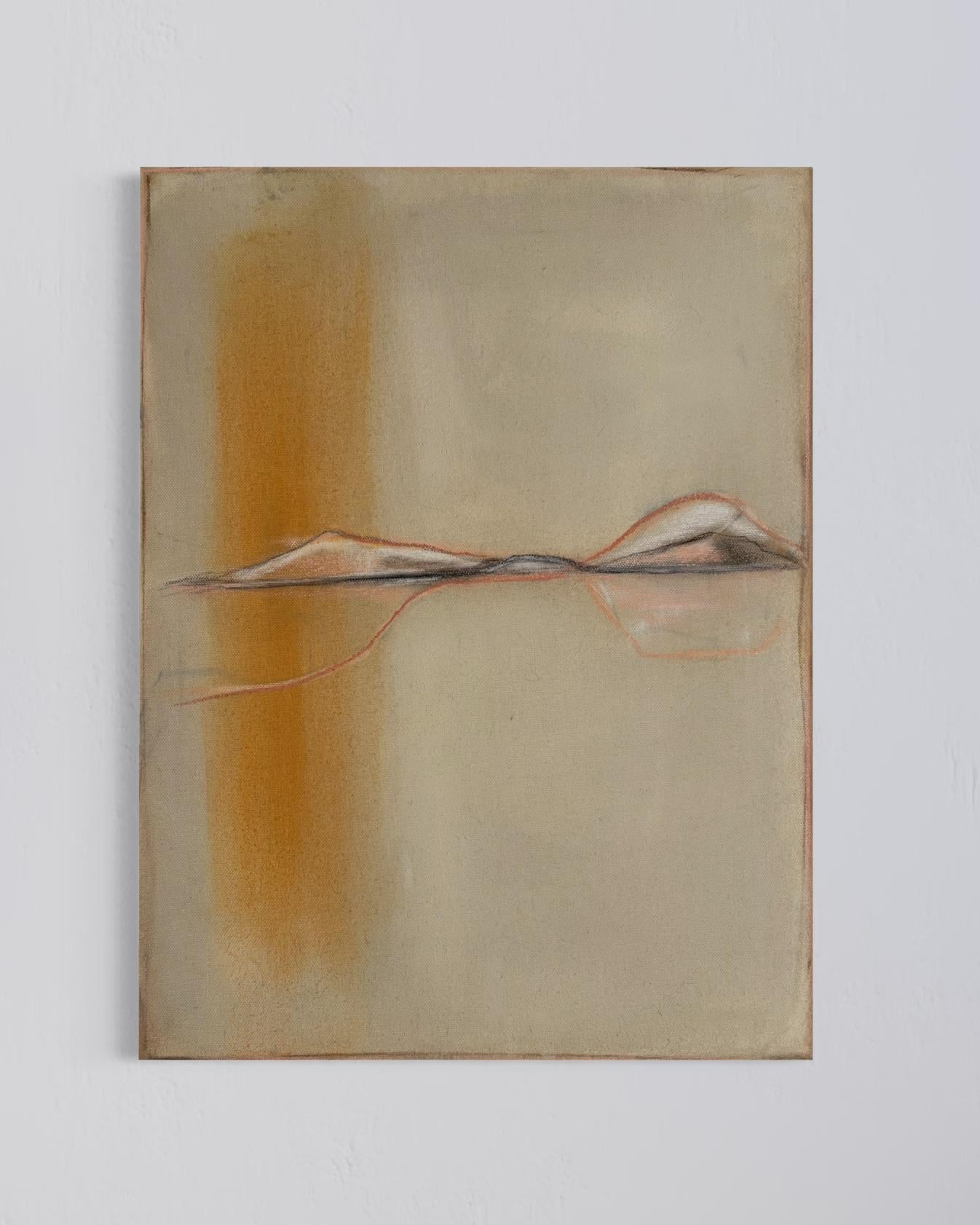 Yellow Abstract Landscape – Original Mixed Media and Pastel on Canvas For Sale 2