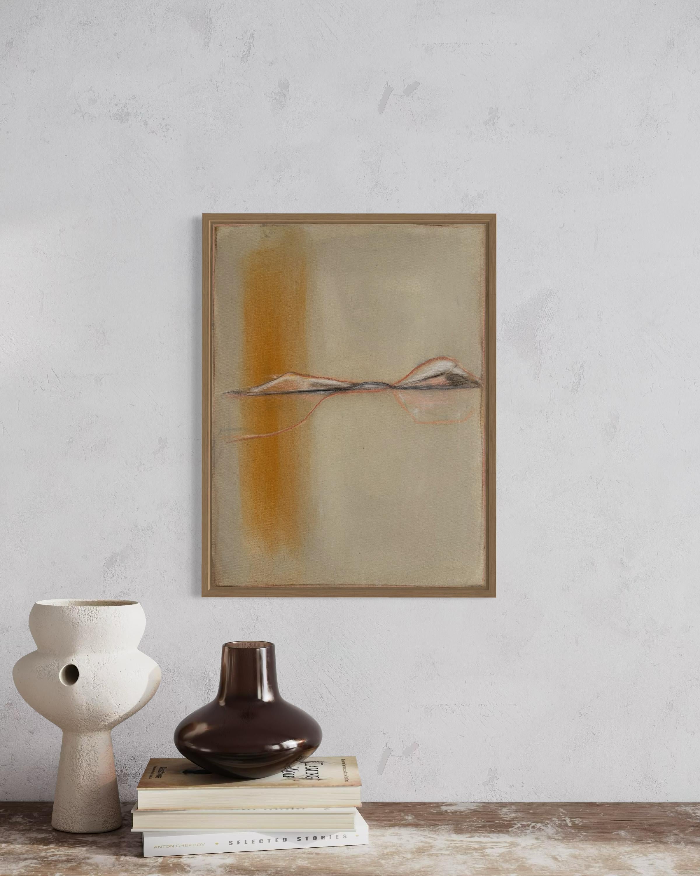 Yellow Abstract Landscape – Original Mixed Media and Pastel on Canvas For Sale 3