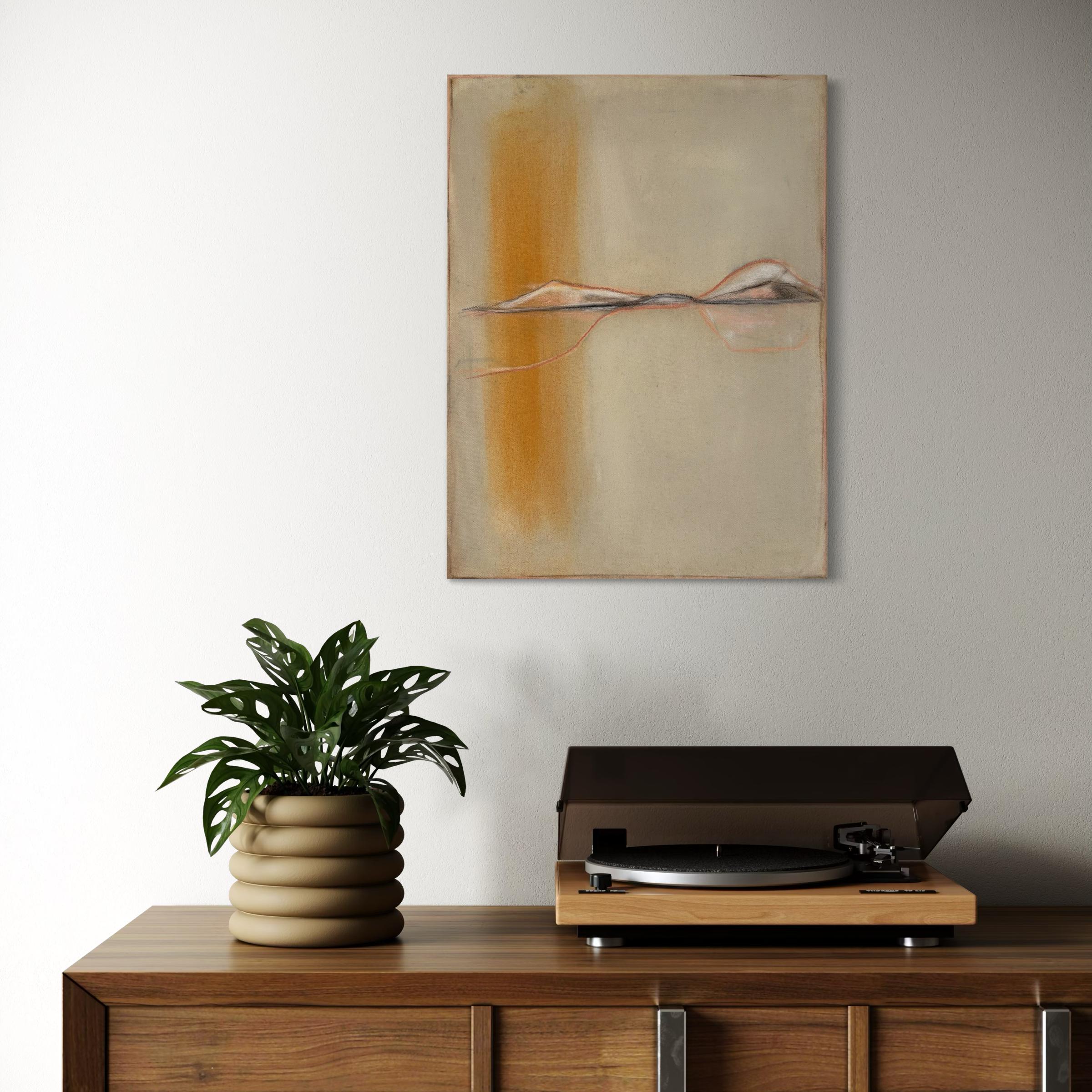Yellow Abstract Landscape – Original Mixed Media and Pastel on Canvas For Sale 4