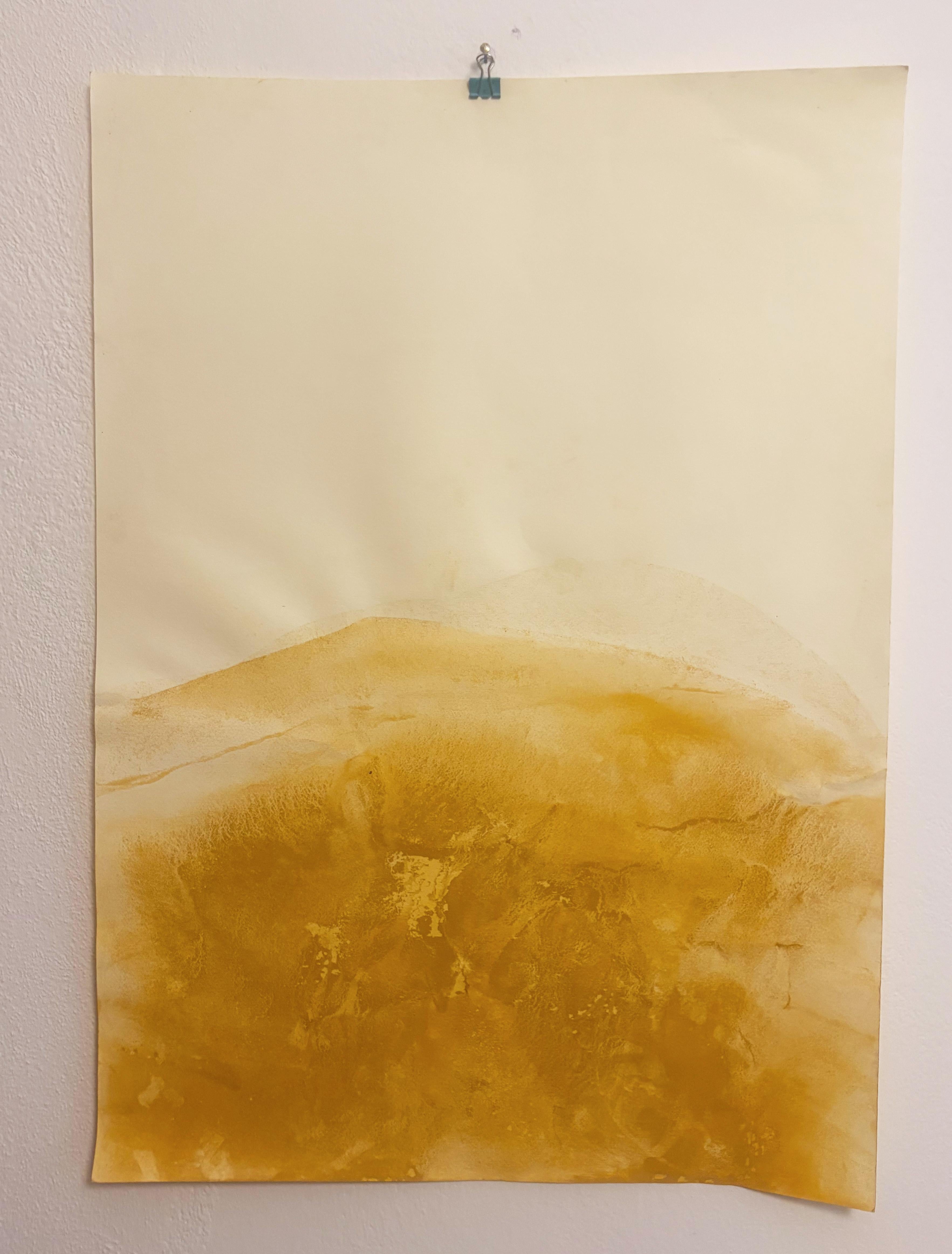 Yellow Landscape Original Abstract Art on Fabriano Paper 50x70 cm 2024 - Beige Landscape Art by Marilina Marchica