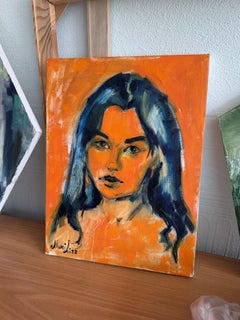 Blau und Orange, expressionistisches Porträt, Öl auf Leinwand, 2026