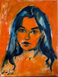 Blau und Orange, expressionistisches Porträt, Öl auf Leinwand, 2026