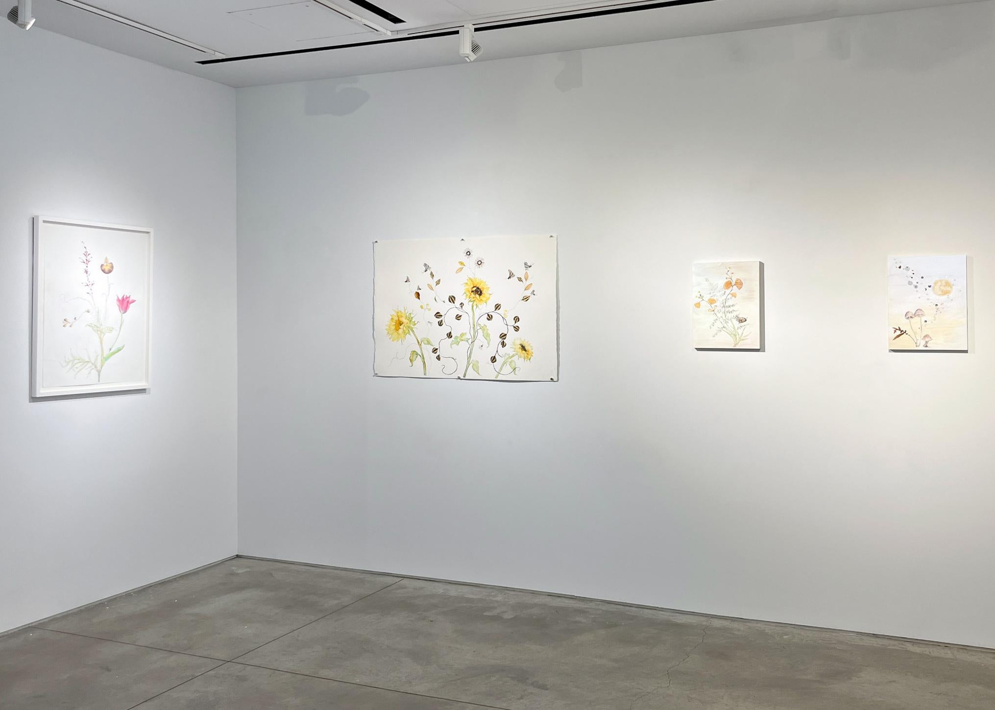 Marilla Palmer
Ecstasy of the Sun, 2025
watercolor, gold leaf, embroidery, millinery foliage, pressed flowers, Durabright prints on Arches paper
29.5 x 41 in.
(pal256)


Marilla Palmer lives and works in Brooklyn, NY and has shown extensively