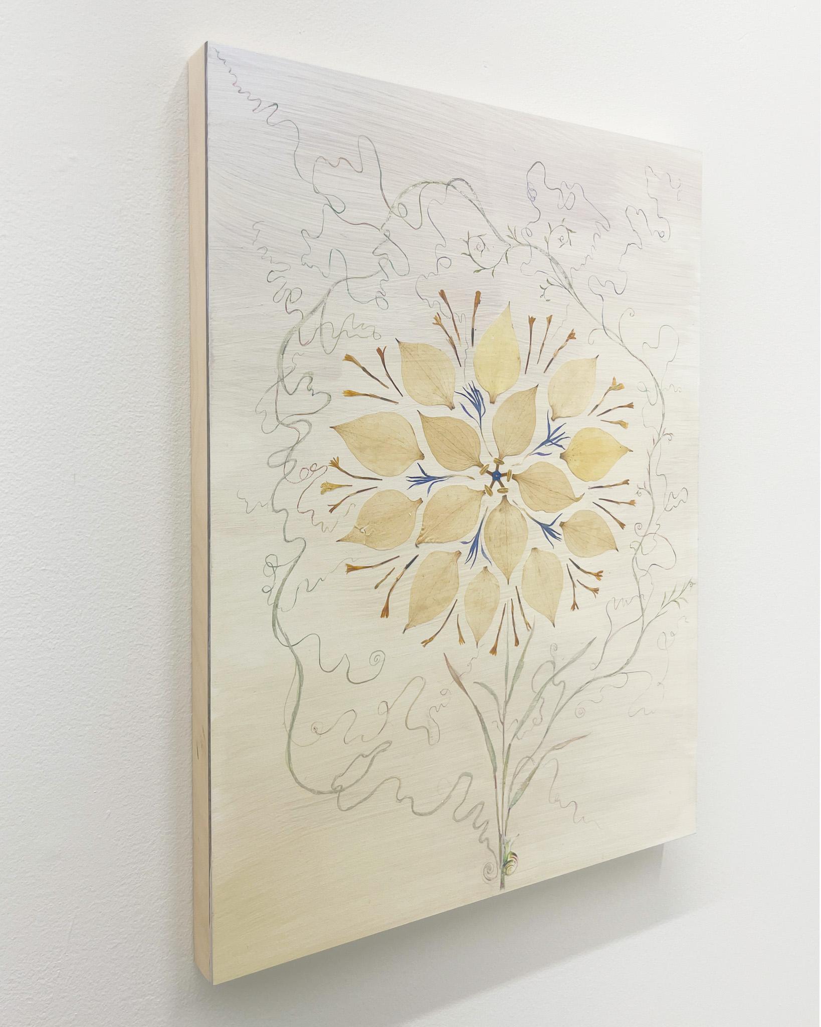 Marilla Palmer
Ethereal Filigree, 2025
pressed petals, Durabrite print, sequin, 12K gold leaf, acrylic on Ampersand panel
16 x 12 in.
(pal249)

Marilla Palmer lives and works in Brooklyn, NY and has shown extensively throughout the United States.