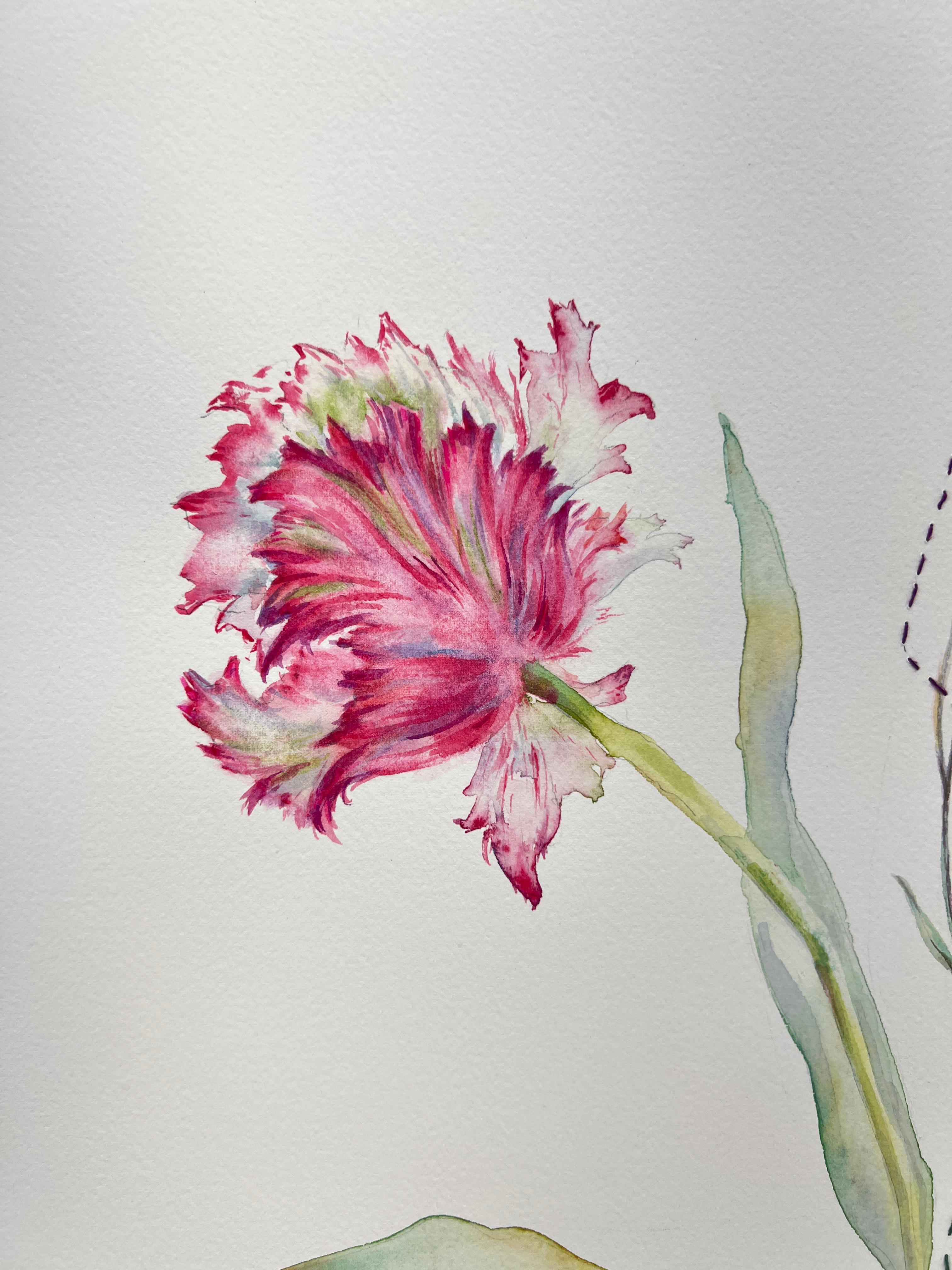 Marilla Palmer
Verschlungene Reben, 2025
Aquarell, Stickerei, gepresste Blumen, Durabright-Drucke auf Arches-Papier
30 x 22 Zoll.
(pal265)

Marilla Palmer lebt und arbeitet in Brooklyn, NY, und hat zahlreiche Ausstellungen in den Vereinigten Staaten
