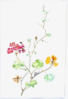 Technique mixte sur papier « Geranium and Bee » de Marilla Palmer