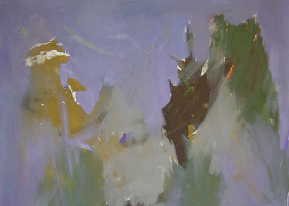Approaching Autumn  54 x 48 abstract oil on canvas Colors  $4600 Seasons - Gray Abstract Painting by Marilyn Biles