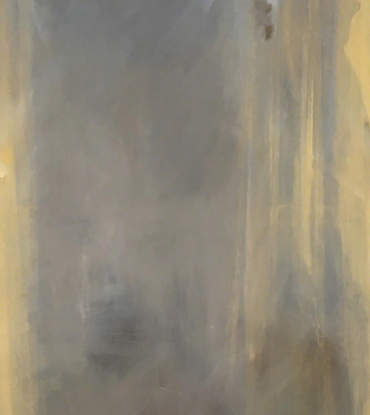 Oro liquido su tela grigia  Arte astratta  Calmante lunatico  54 x 48 $6600 - Painting di Marilyn Biles