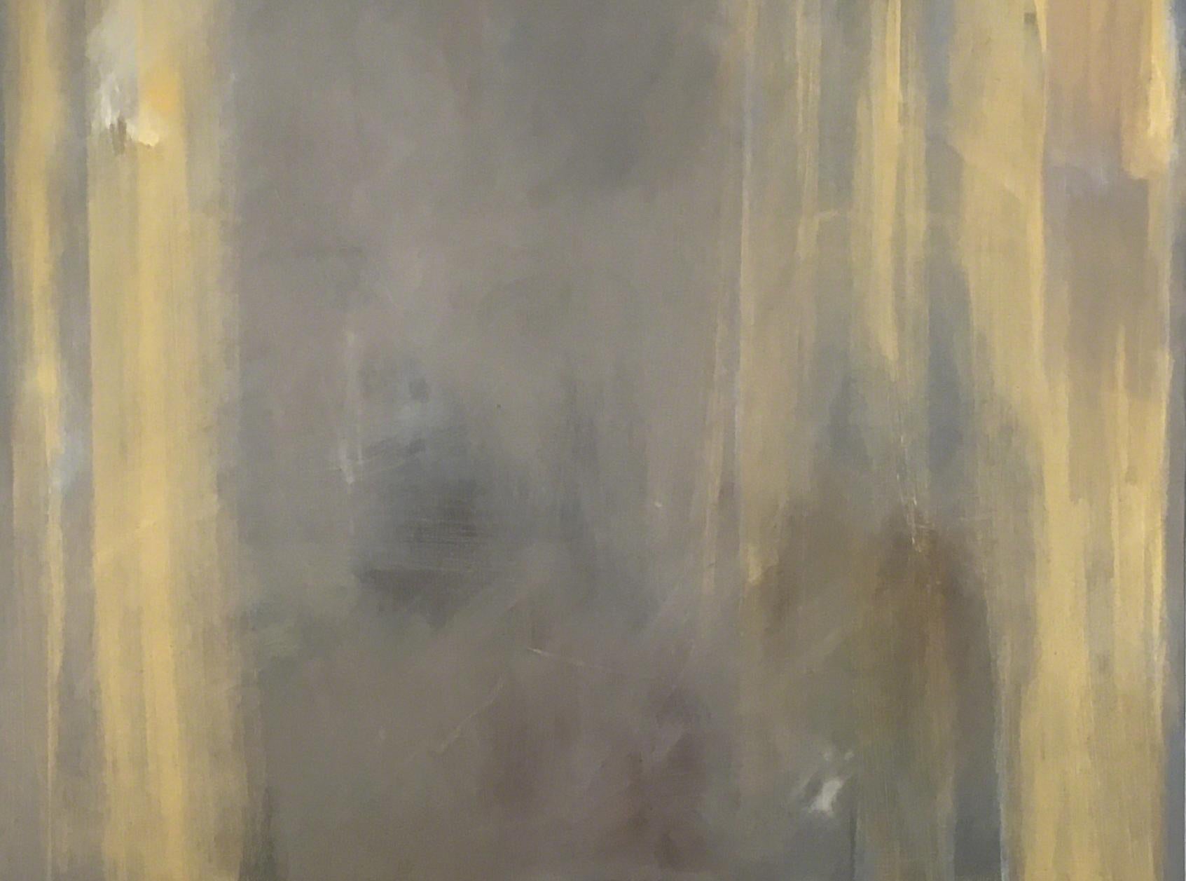 Oro liquido su tela grigia  Arte astratta  Calmante lunatico  54 x 48 $6600 - Painting Astratto di Marilyn Biles
