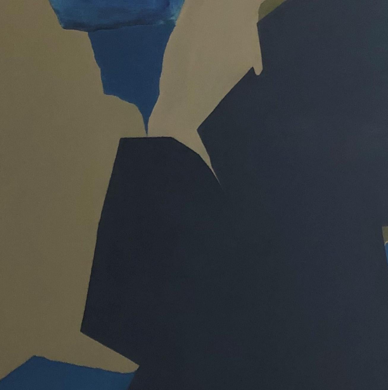Overlapping Blue w/ Orange 47 x 47 Abstract Art  Bold Colors $4400  Shapes - Painting by Marilyn Biles