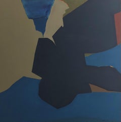 Vintage Overlapping Blue w/ Orange 47 x 47 Abstract Art  Bold Colors $4400  Shapes
