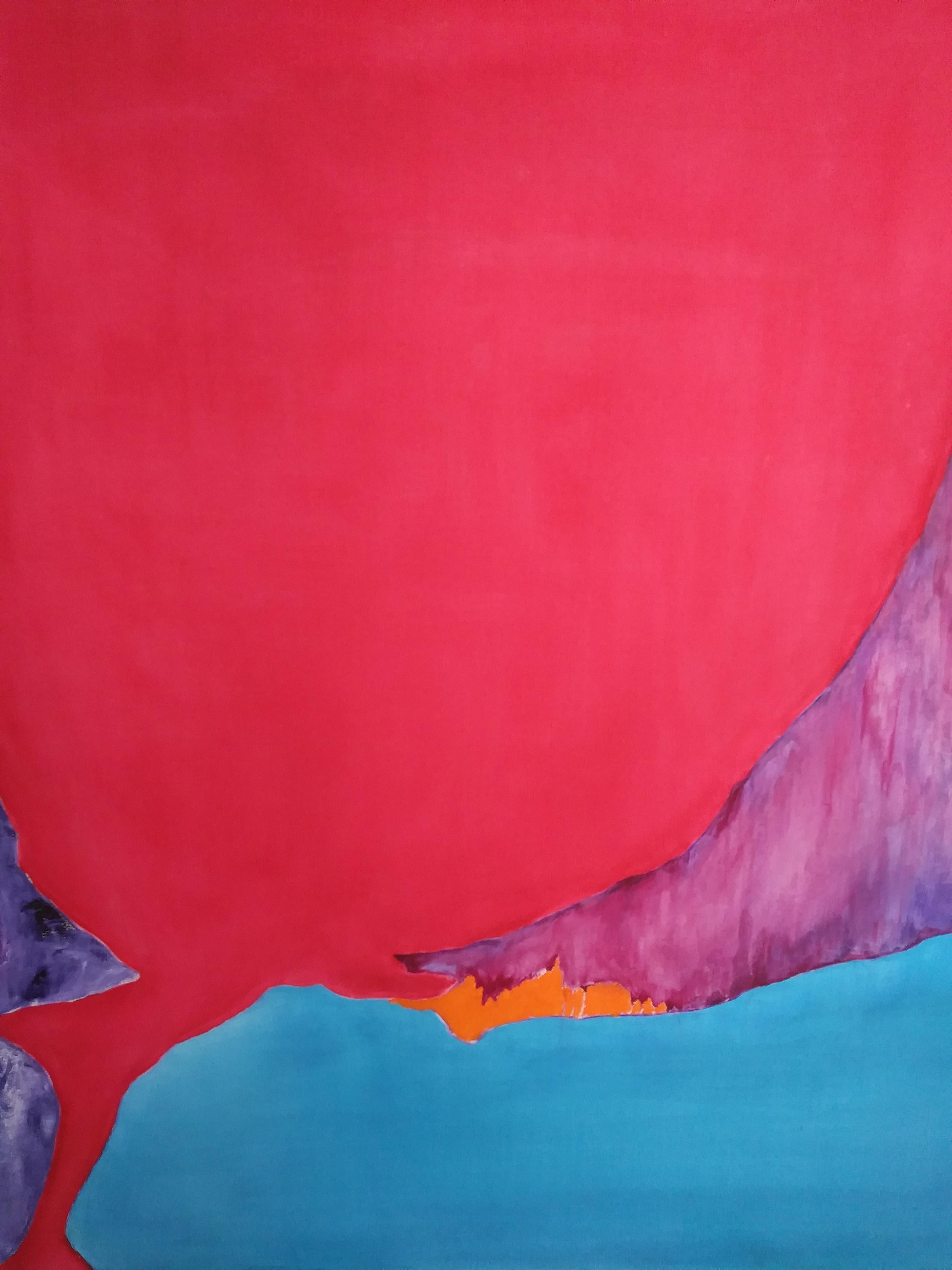 Shangri-La	48”x48”  Oil on Canvas Abstract Art Bold Colors Red Shapes For Sale 1
