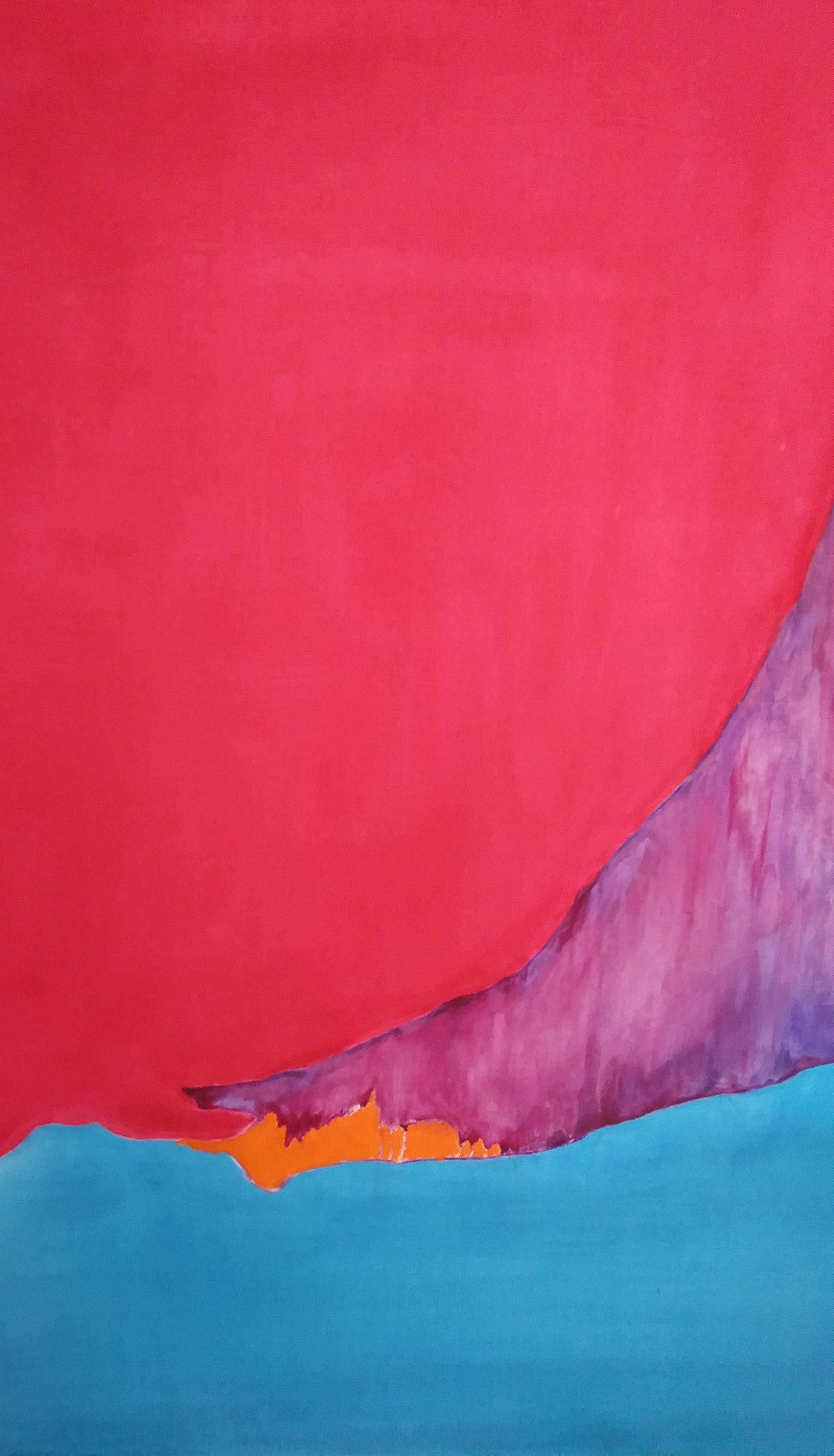 Shangri-La	48”x48”  Oil on Canvas Abstract Art Bold Colors Red Shapes For Sale 2
