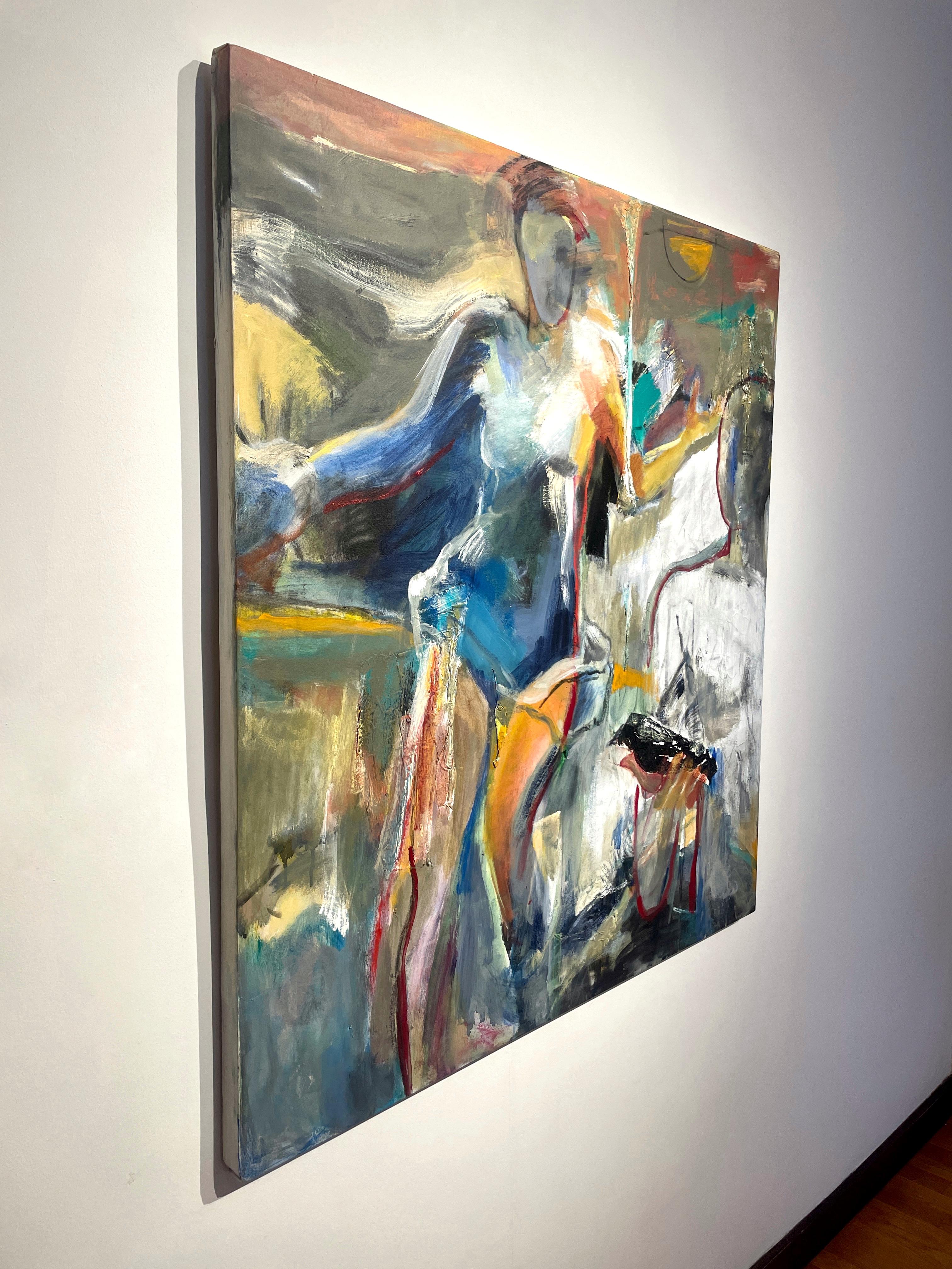 Strange Encounter, abstract figure painting - Painting by Marilyn Church