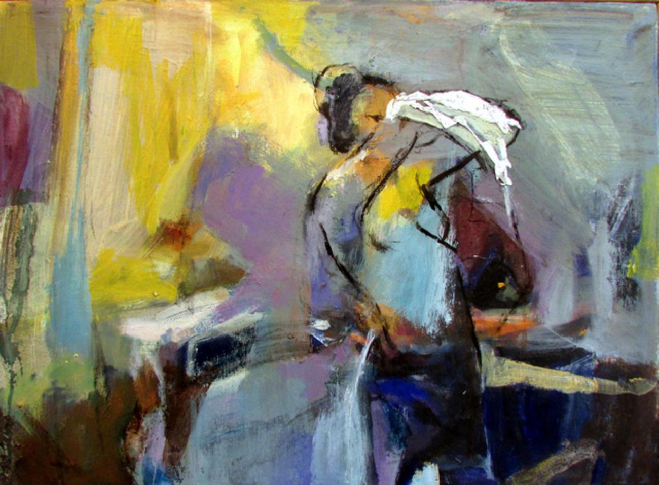 Marilyn Church Figurative Painting - Yellow Light, abstract figure painting 