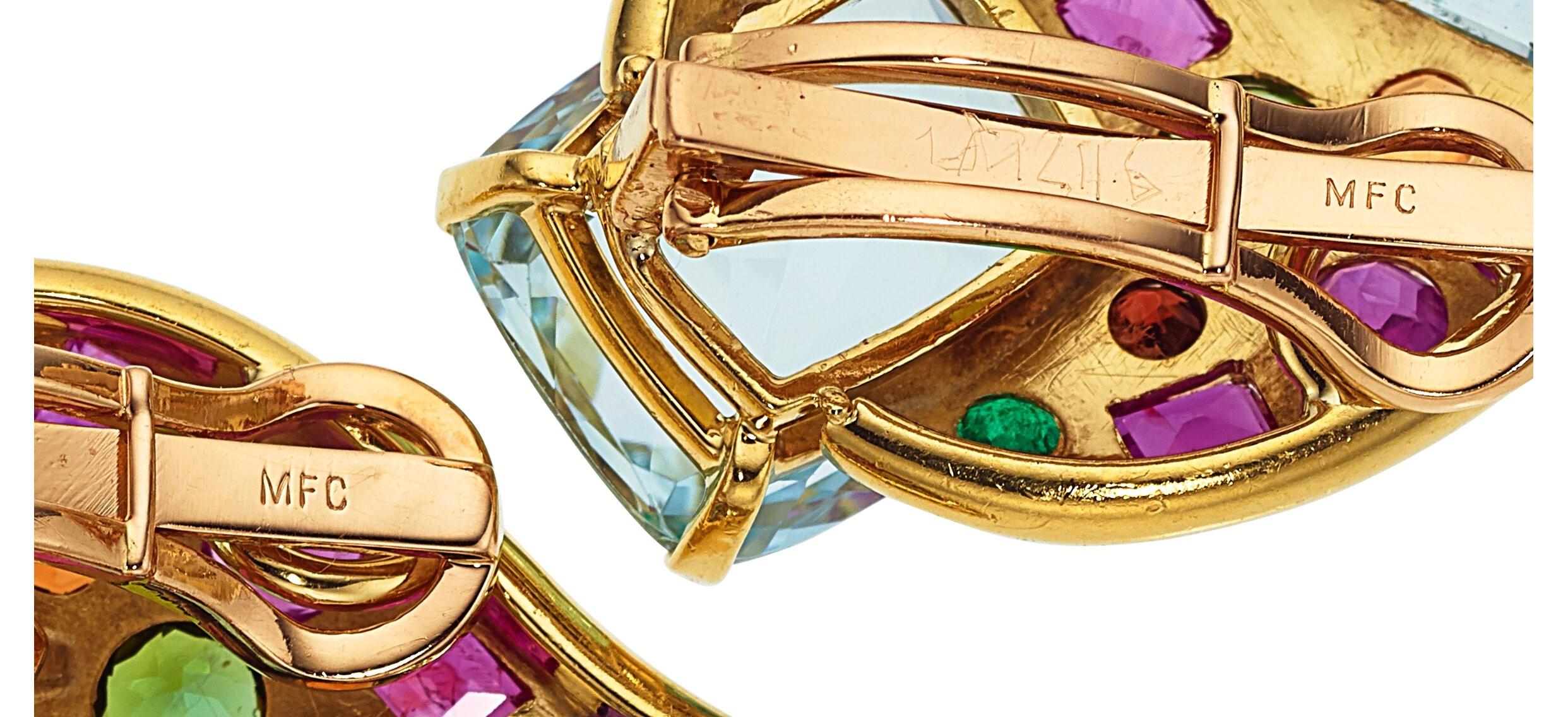 Women's or Men's Marilyn Cooperman 18k Gold & 22.85 Carat Multicolor Gemstones Clip-On Earrings For Sale