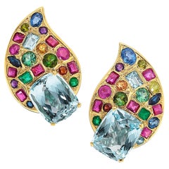 Marilyn Cooperman Pendientes con clip de oro de 18 quilates y piedras preciosas multicolor de 22,85 quilates