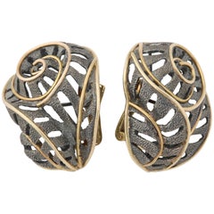 Marilyn Cooperman Chrysler Redux Patinated Silver and Gold Clip-On Earrings