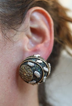 Orecchini MARILYN COOPERMAN in oro 18Kt Sterling ossidato con zaffiri e perle