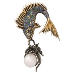 Marilyn Cooperman Fish Lunching On A Pearl Brooch