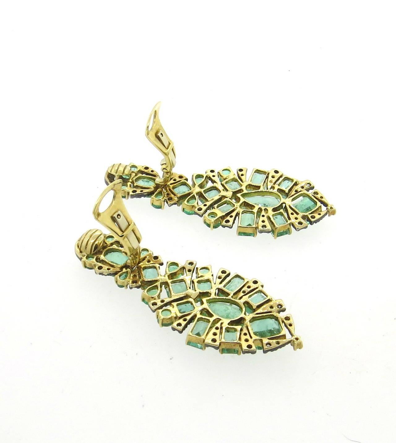 Women's Marilyn Cooperman Impressive Emerald Diamond Silver Gold Earrings