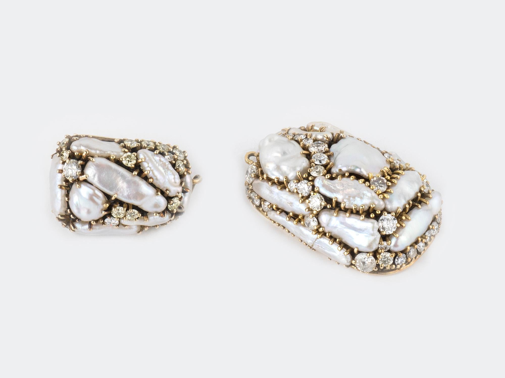 Marilyn Cooperman Boucles d'oreilles jour et nuit Keshi en perles et diamants Bon état - En vente à San Antonio, TX