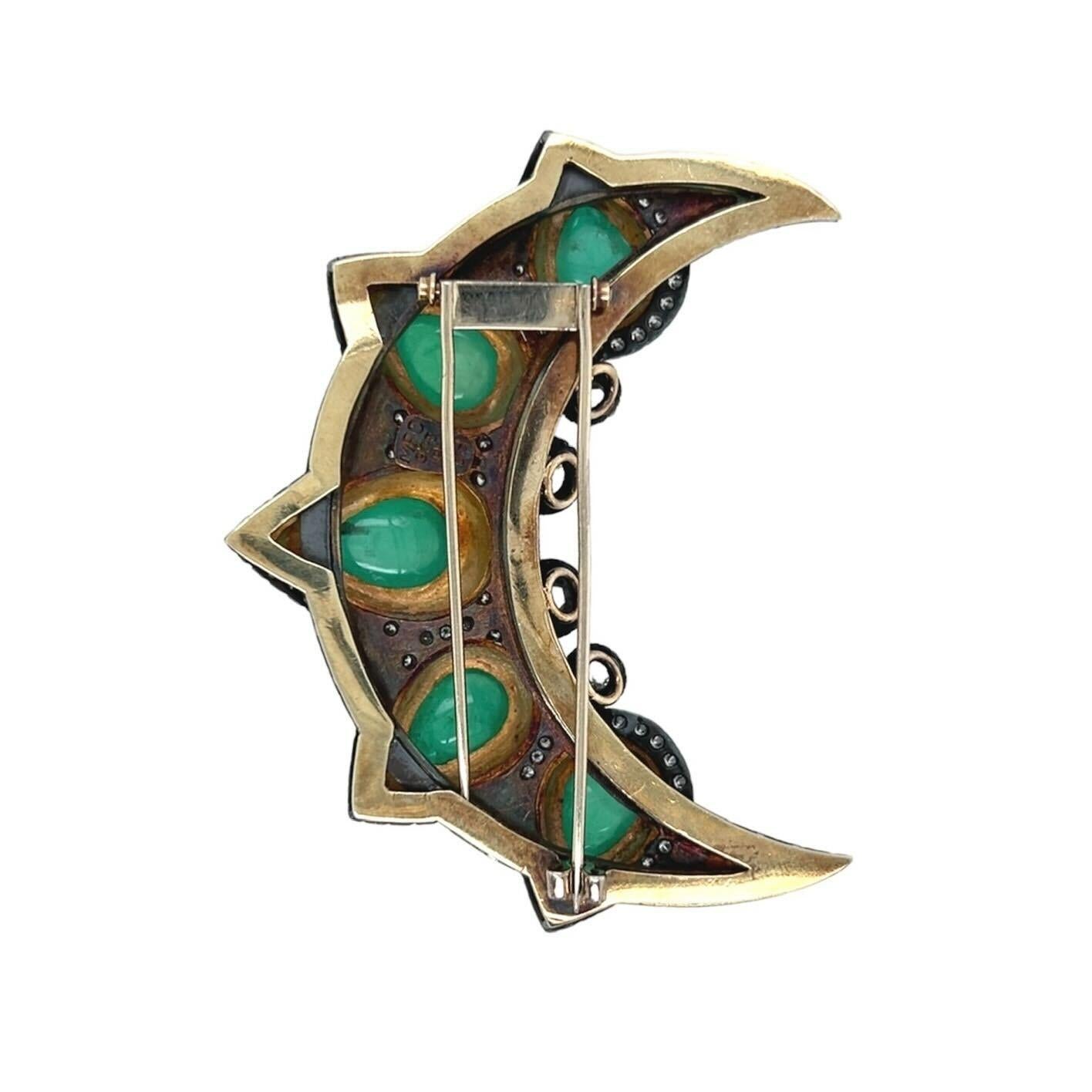 MARILYN COOPERMAN Yellow Gold, Silver, Emerald and Diamond Brooch In Excellent Condition In New York, NY