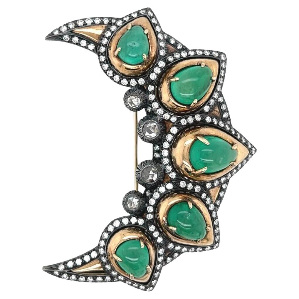 MARILYN COOPERMAN Yellow Gold, Silver, Emerald and Diamond Brooch