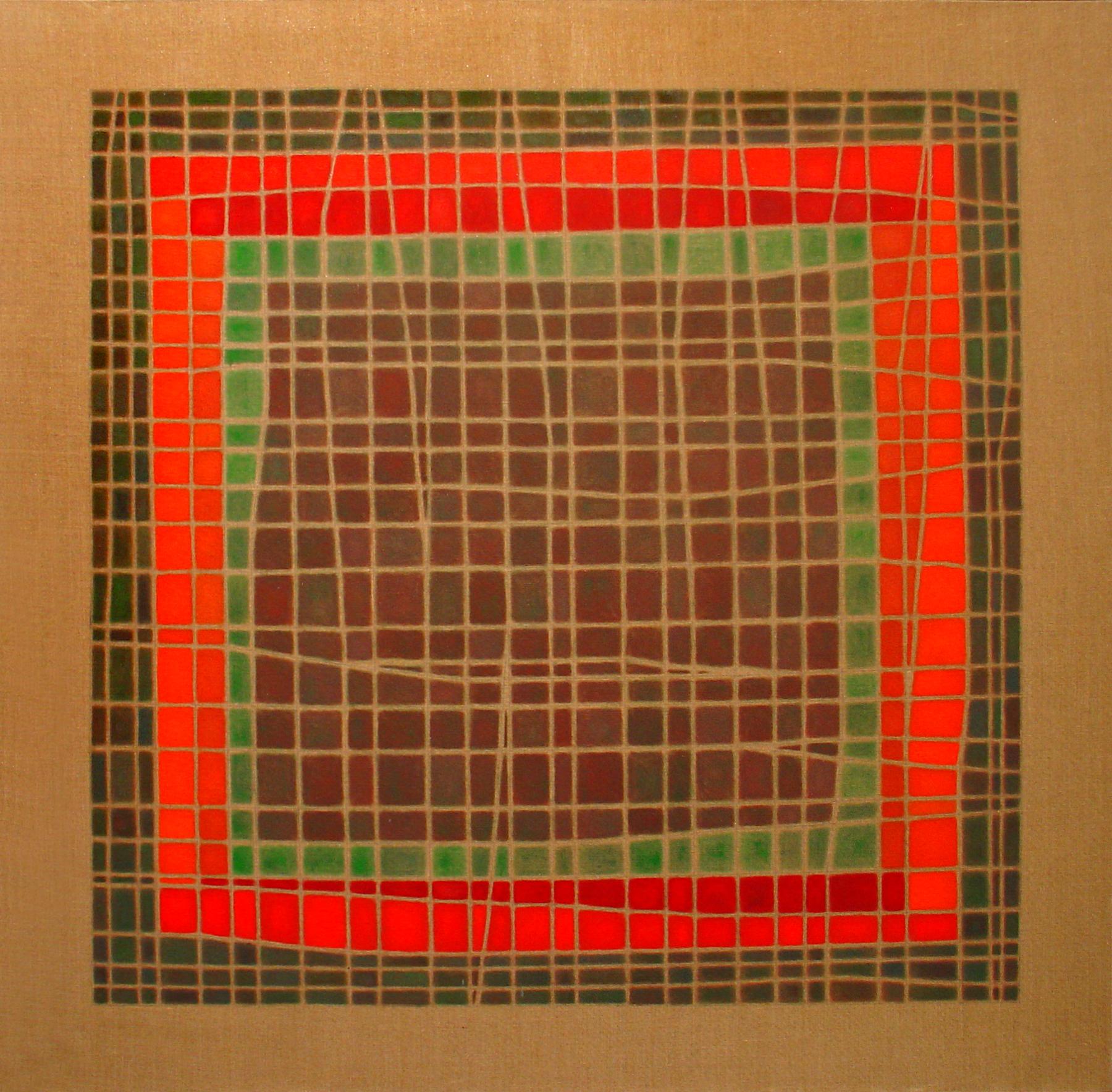 Marilyn Crockett Abstract Painting - TRANSPARENT GREEN SQUARES