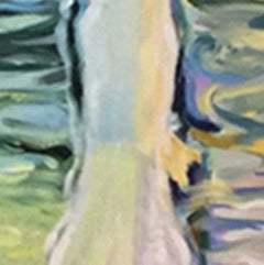 "Fountain" oil painting of sunlit light on water