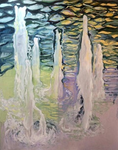 "Fountain" oil painting of sunlit light on water