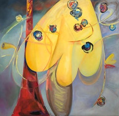 "The Invention of Nature", whimsical painting of yellow flowers