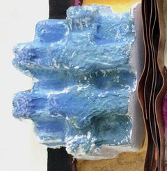"Thought By Way of Feeling", cubistic wall relief in blue, green, multicolors
