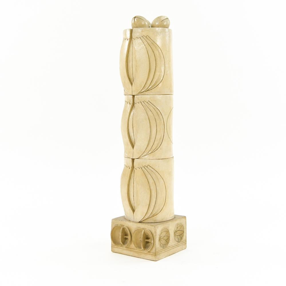 Hand-Carved Marilyn Fox, Modernist Ceramic Architectural Column Sculpture, 1980s For Sale
