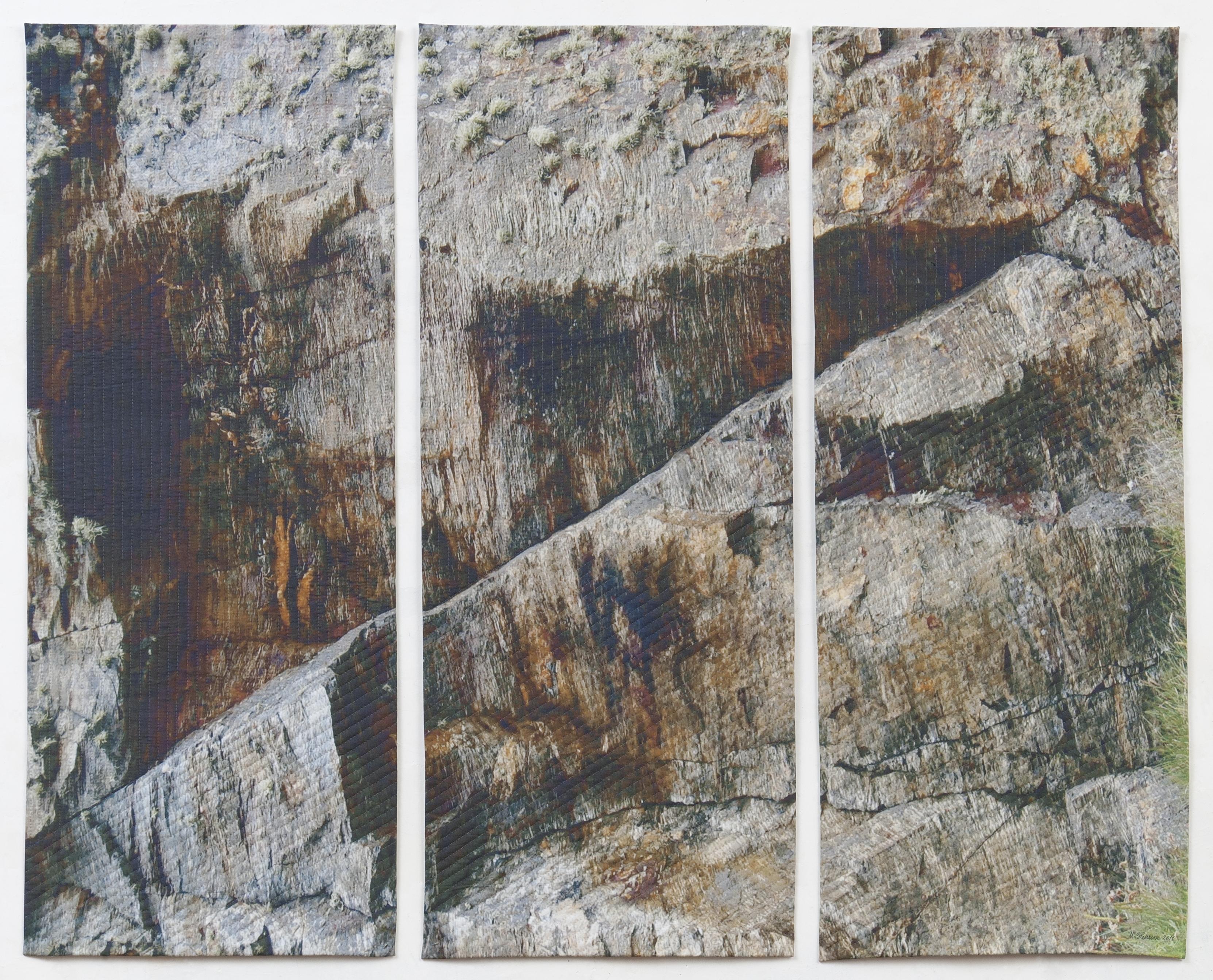 Gray Rock Triptych, Mixed Media on Canvas - Mixed Media Art by Marilyn Henrion