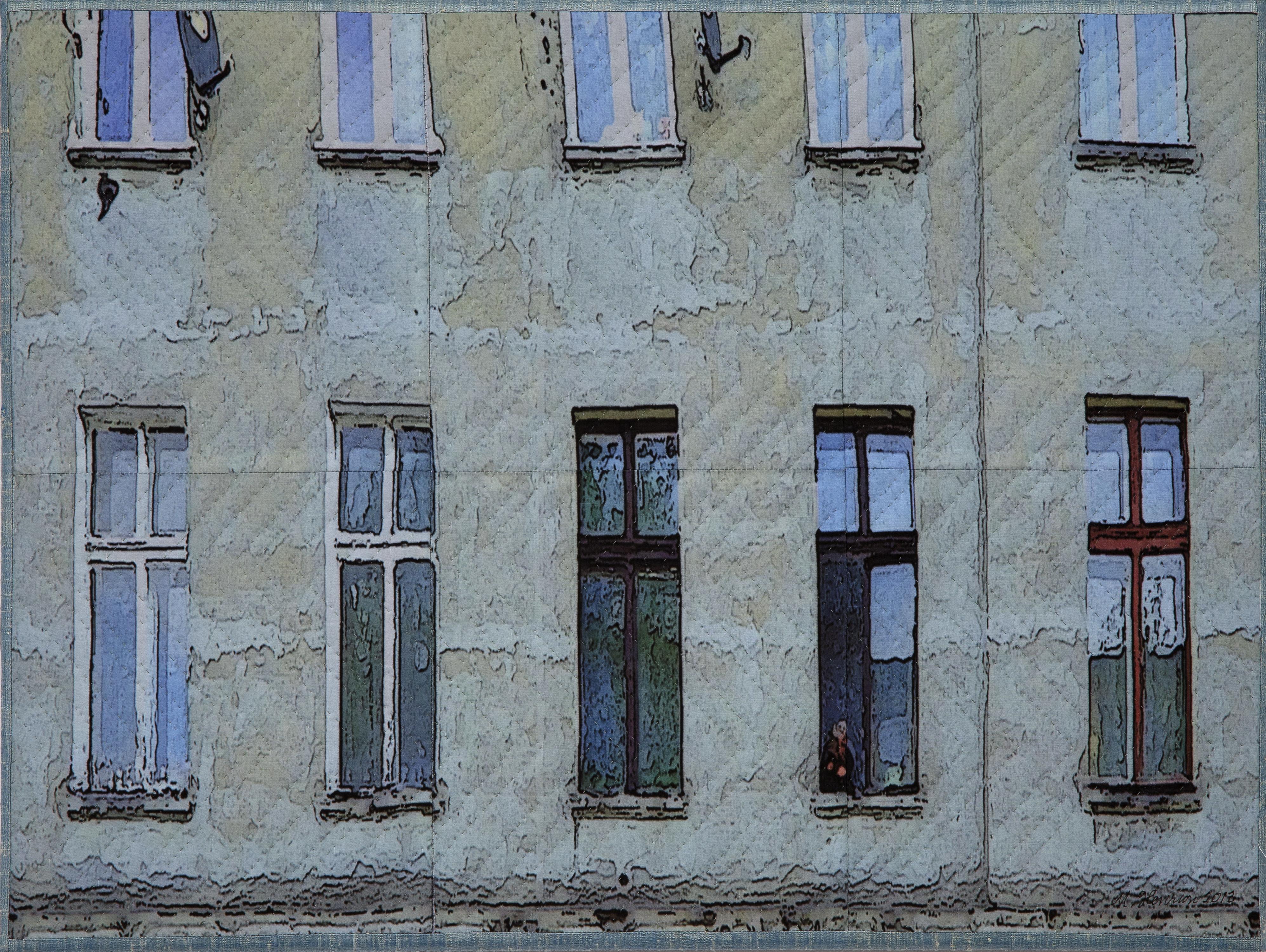 Lodz Windows 1319, Mischtechnik auf Leinwand – Mixed Media Art von Marilyn Henrion