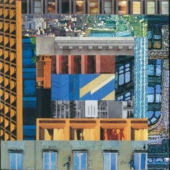 Patchwork City 1, Mixed Media on Wood Panel