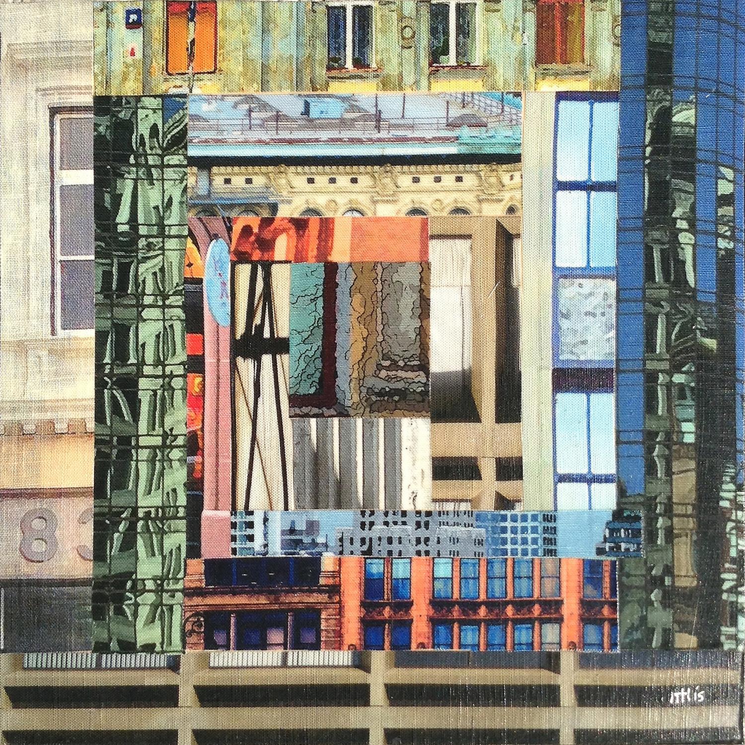 Patchwork City 10, Mixed Media on Wood Panel - Mixed Media Art by Marilyn Henrion