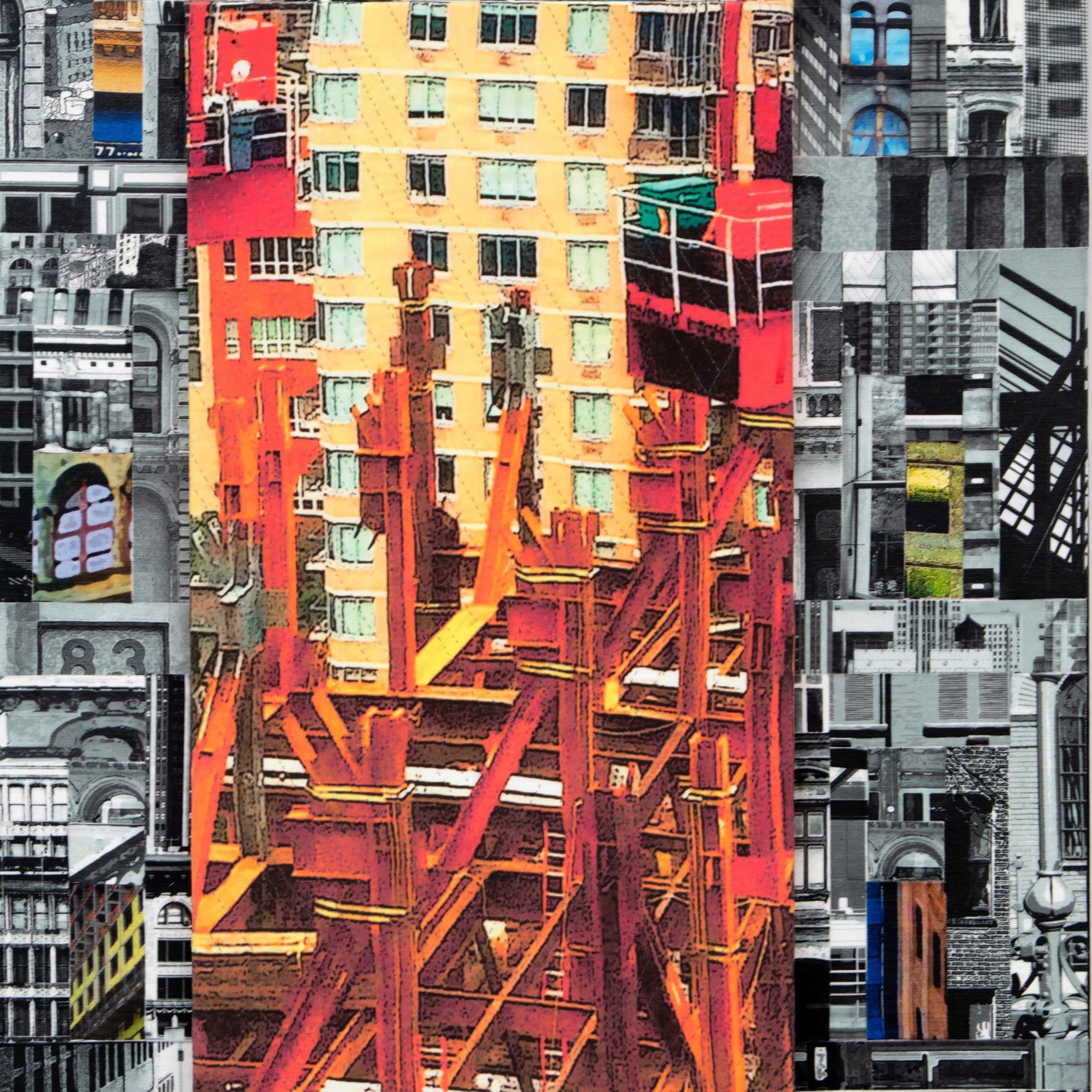 Patchwork City 27, Mixed Media on Canvas - Contemporary Mixed Media Art by Marilyn Henrion
