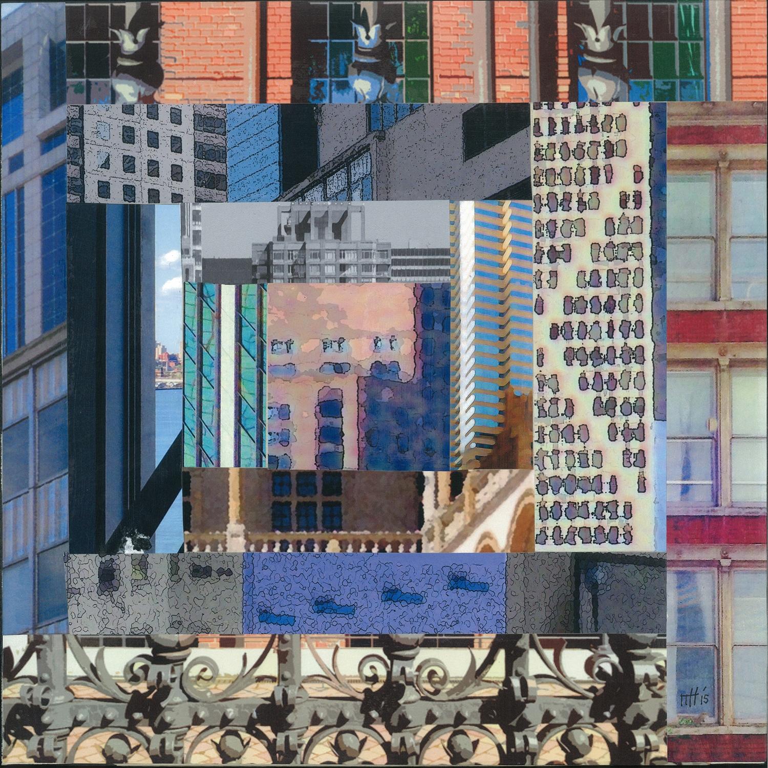 Patchwork City 3, Mixed Media on Wood Panel - Mixed Media Art by Marilyn Henrion