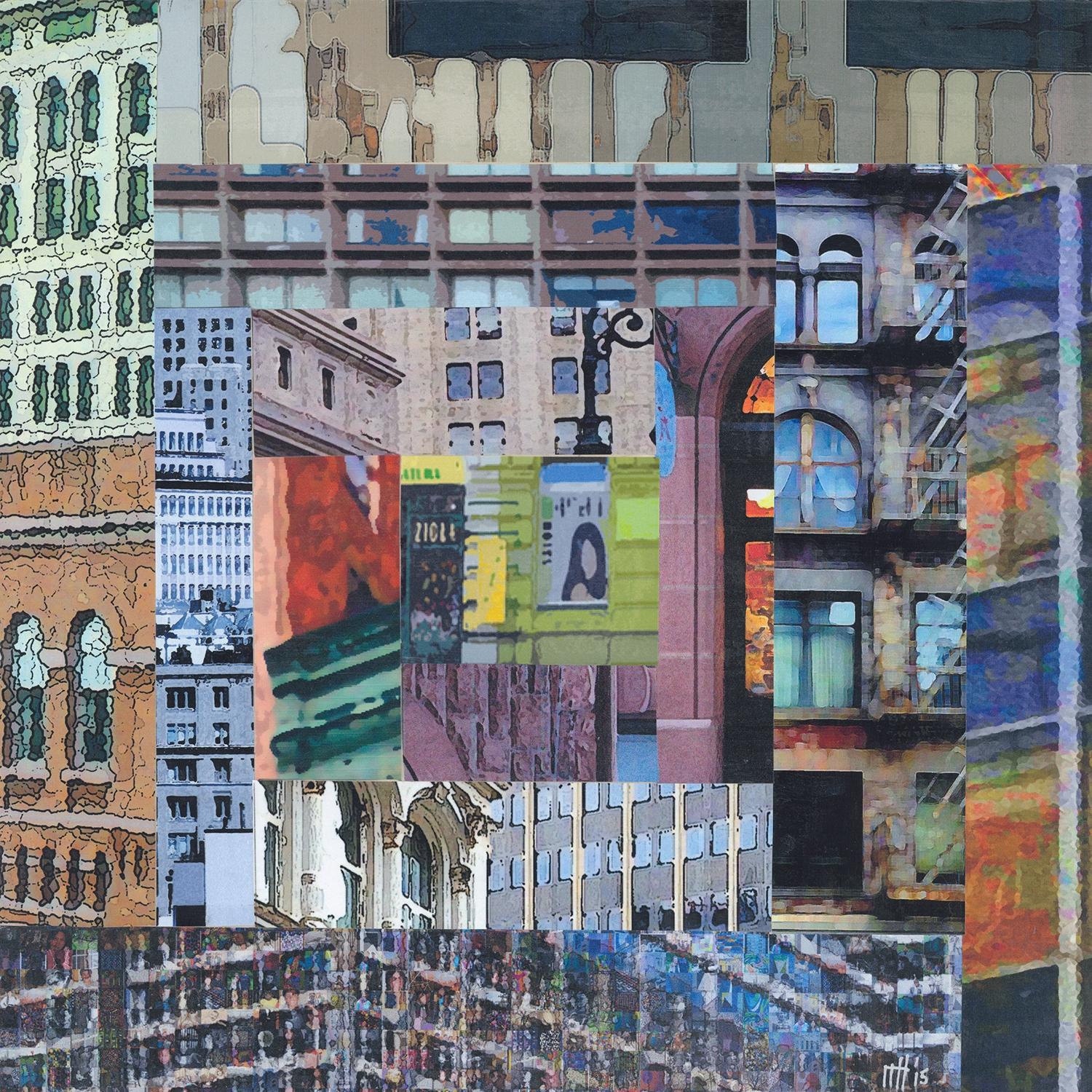 Patchwork City 4, Mixed Media on Wood Panel - Mixed Media Art by Marilyn Henrion