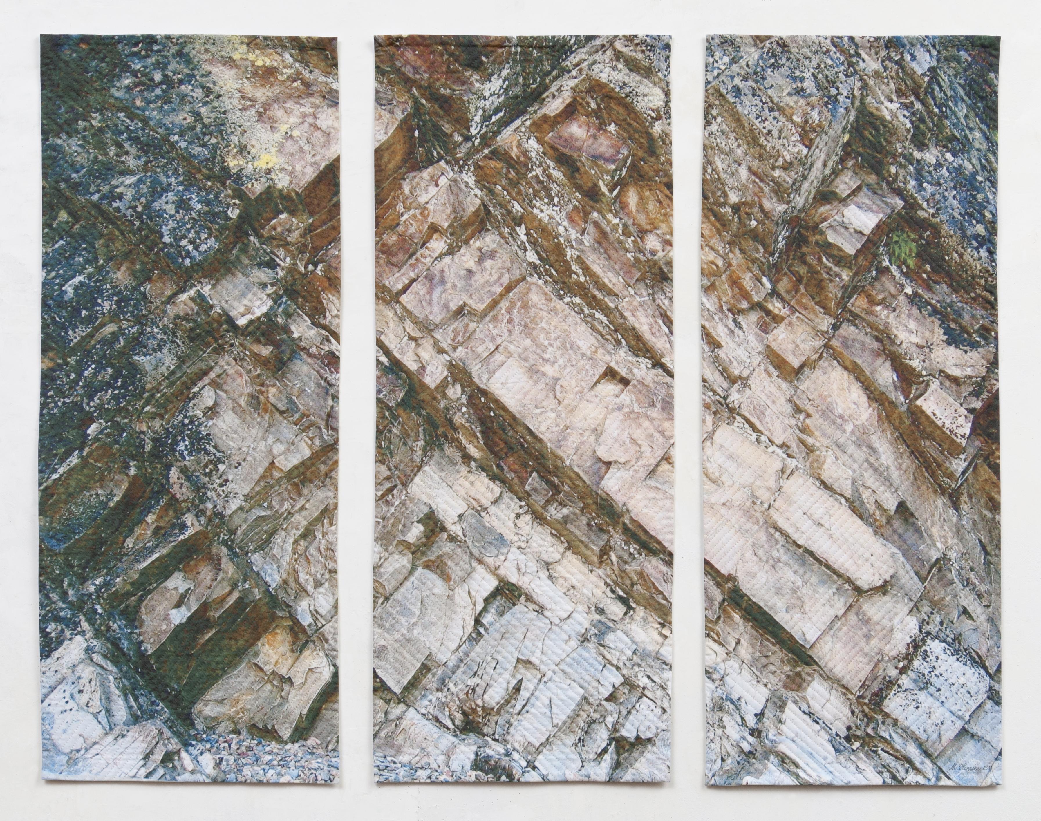 Pink Rock Triptych, Mixed Media on Canvas - Mixed Media Art by Marilyn Henrion