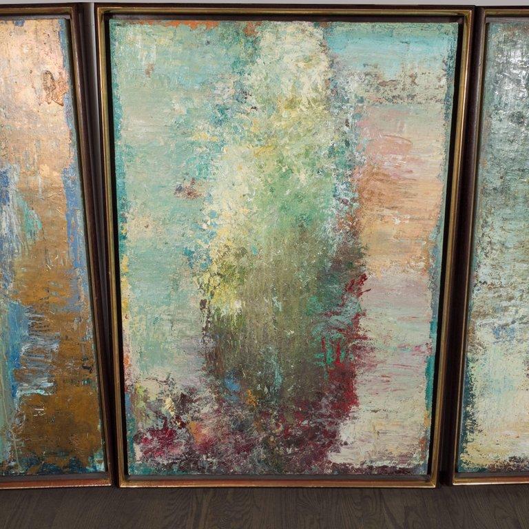 Atemberaubendes modernistisches Gemälde, Öl auf Leinwand, Abstraktes Triptychon – Painting von Marilyn Levin