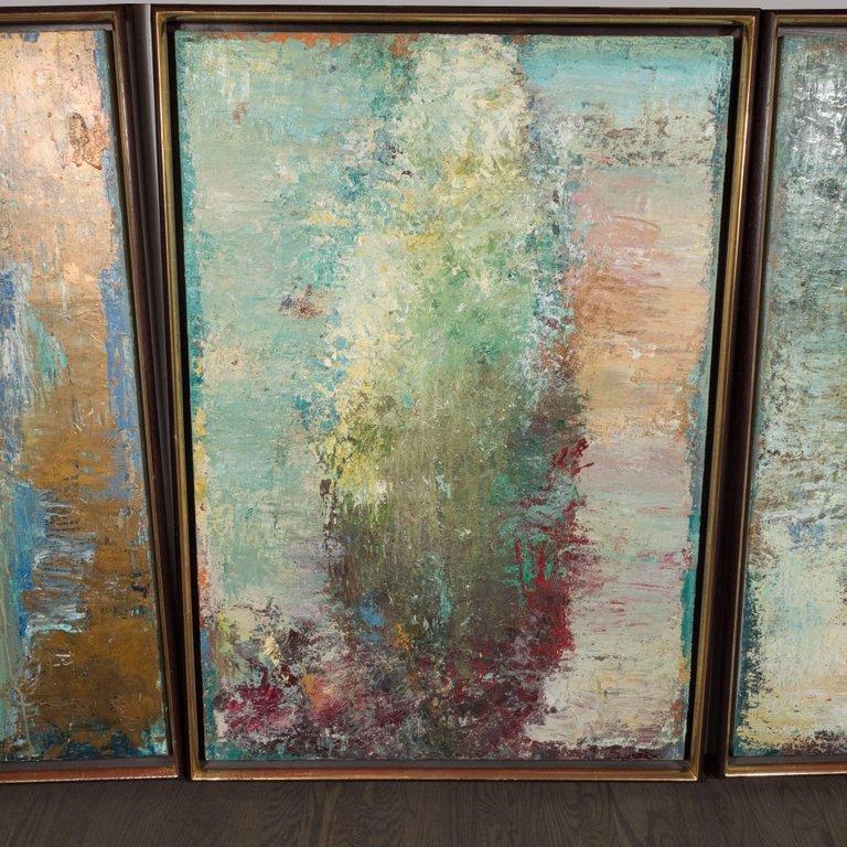Splendido dipinto trittico astratto modernista olio su tela - Painting di Marilyn Levin