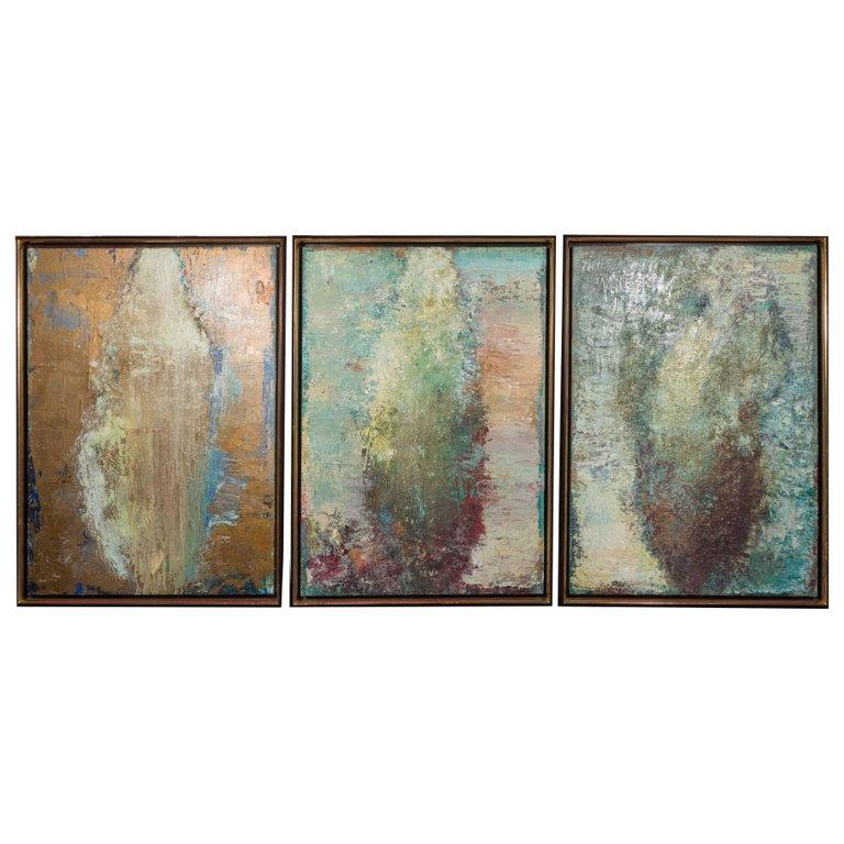 Marilyn Levin Abstract Painting - Stunning Modernist Oil on Canvas Abstract Triptych Painting