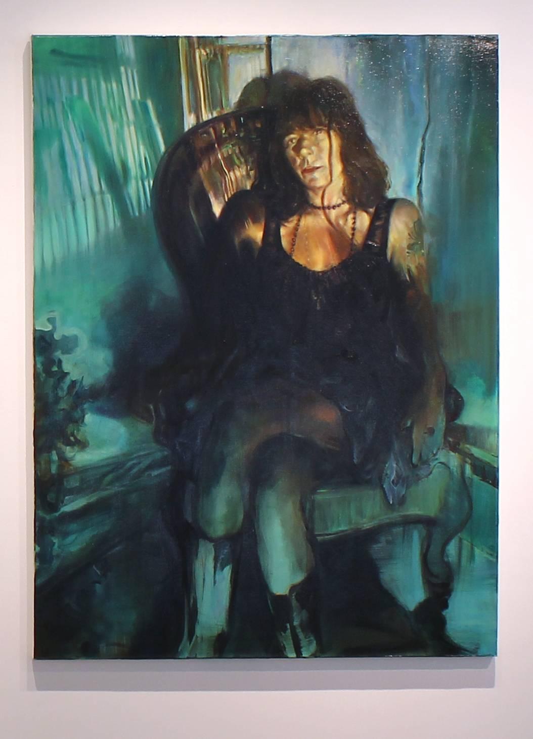 Green Room Marquee, figurative oil painting on canvas - Painting by Marilyn McAvoy