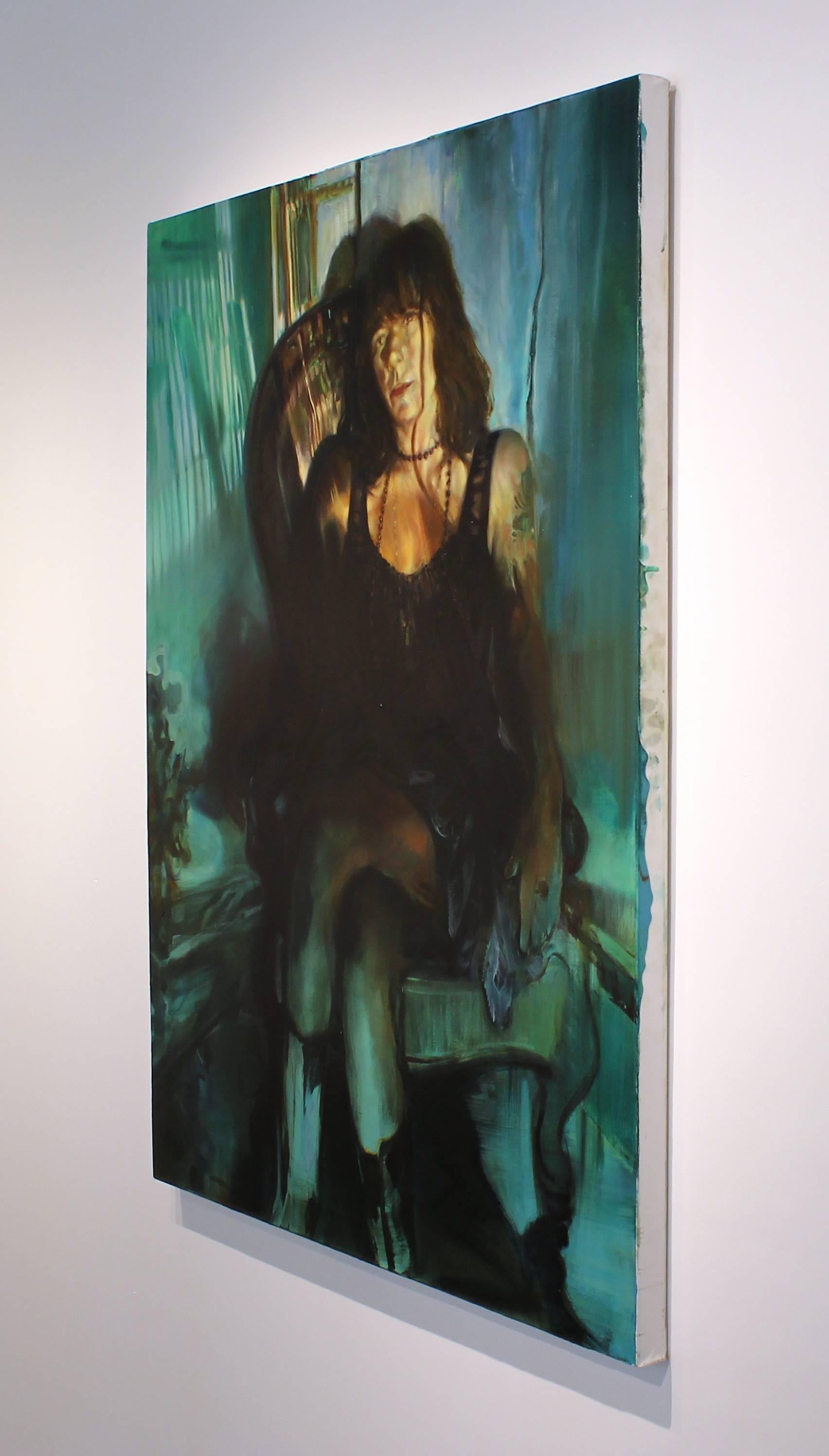 Green Room Marquee, figurative oil painting on canvas - Contemporary Painting by Marilyn McAvoy