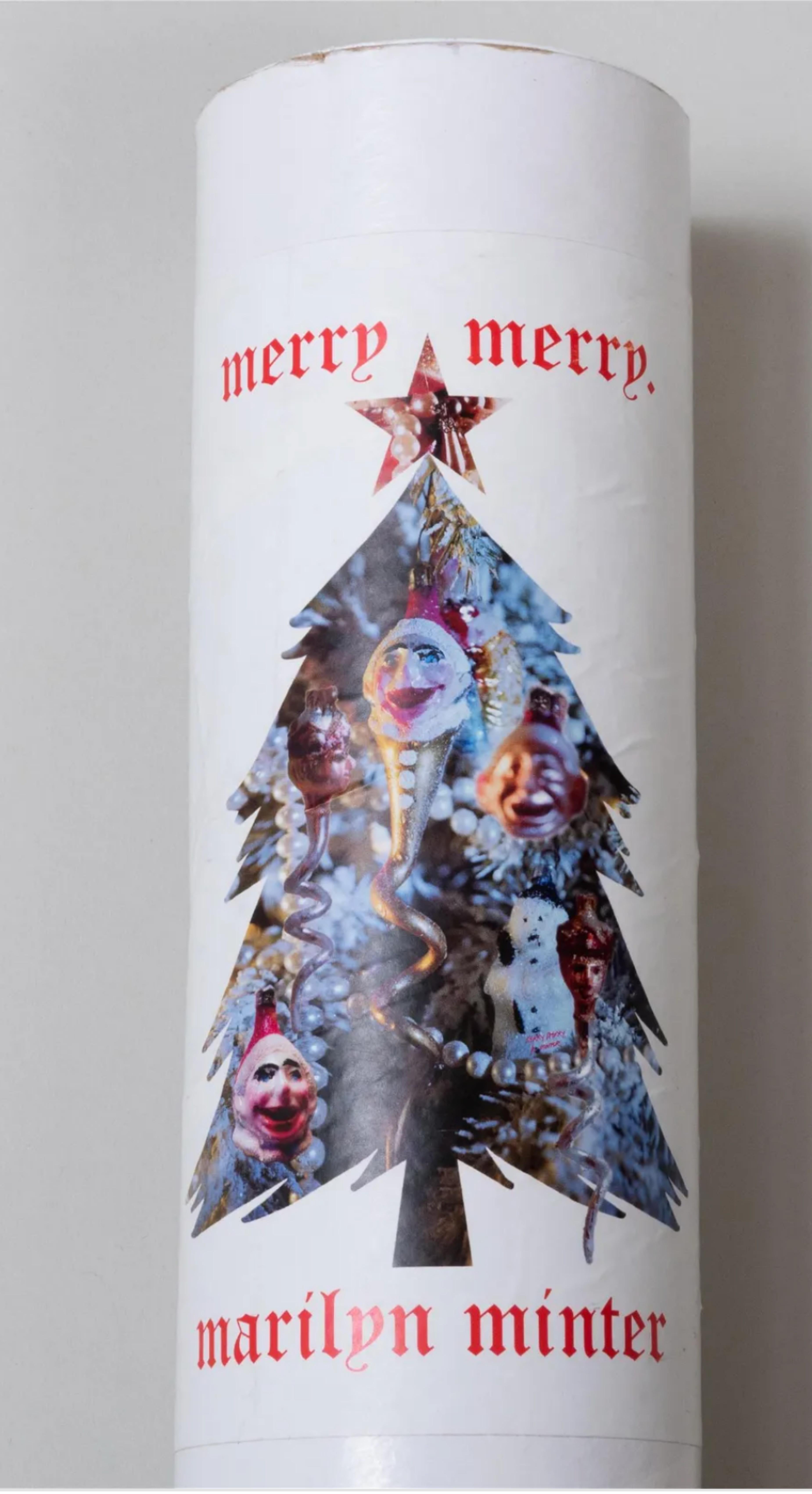 Marilyn Minter
Merry Merry: Limited Edition Large Christmas Stickers, 2007
One oversized sheet of die-cut vinyl stickers
Outside label on the tube is from Marilyn Minter's studio which the artist has hand addressed to the recipient, collector Melva